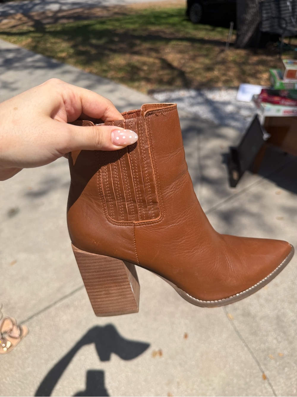 Women’s Brown Leather Block Heel Ankle Boot